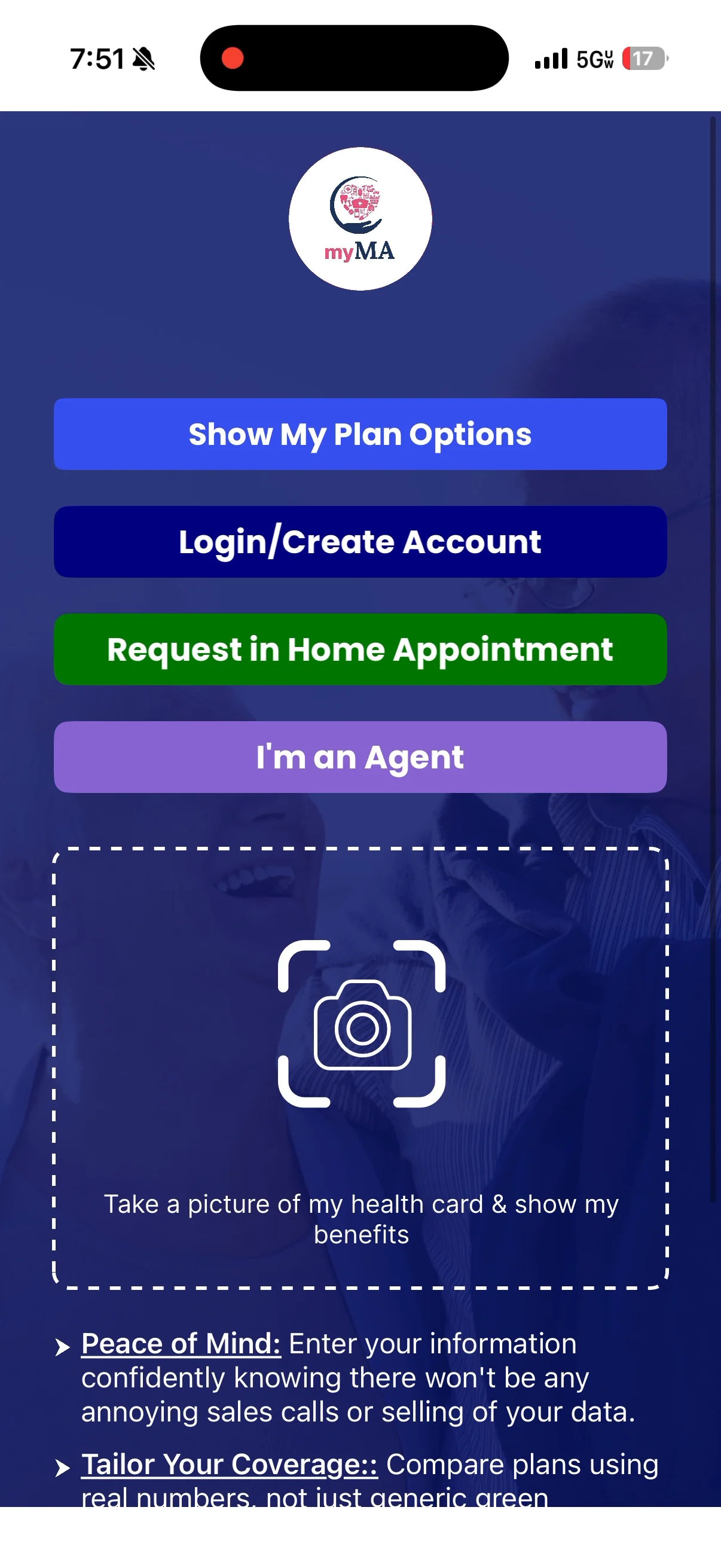 myMA mobile app — branded home screen